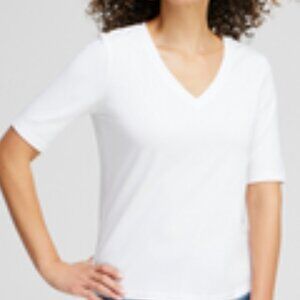 New Chico's Faye Elbow Classic Basic Knit V Neck Tee Optic White Size XL 3
